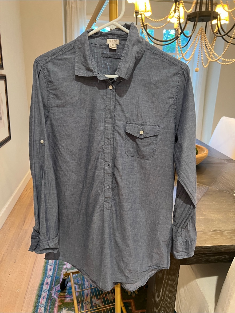 Jcrew Casual Long-Sleeve Button-Front Womens tunic  Shirt - Blue